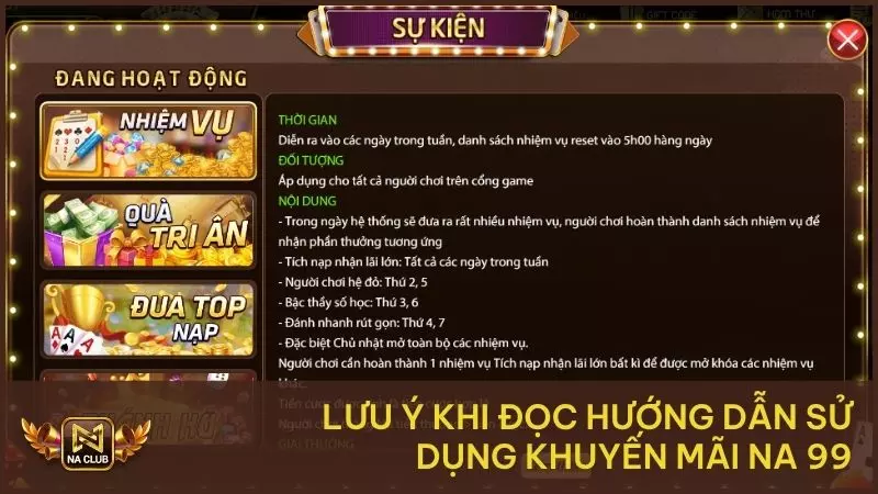 Lưu ý khi đọc hướng dẫn sử dụng khuyến mãi NA 99