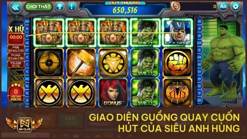 Siêu Anh Hùng - Game Nổ Hũ Hút Khách Bậc Nhất Tại Na99 1 Giao diện guồng quay cuốn hút của Siêu anh hùng